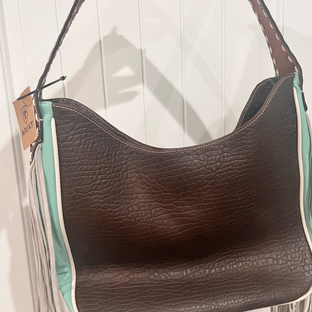 Ariat Monroe Brown and Mint Shoulder Bag with Slouchy Silhouette